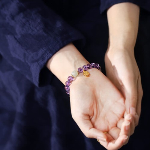 Amethyst Crystal Hetian Jade Healing Charm Bracelet
