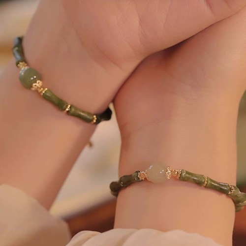 14K Copper Plated Peridot Jade Bamboo Luck Bracelet 14K Copper Plated Peridot Jade Bamboo Luck Bracelet
