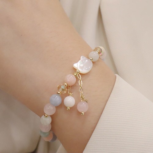 Strawberry Quartz Morganite Cat Love Bracelet
