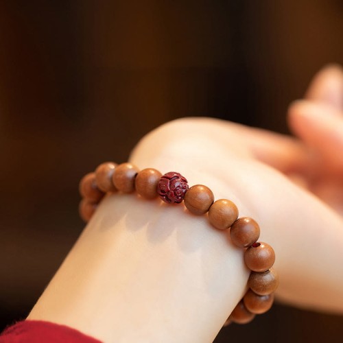 Peach Wood Lotus Cinnabar Wealth Bracelet