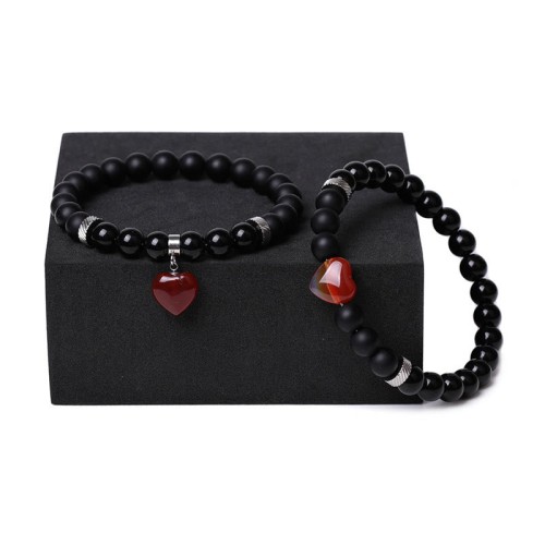 Black Onyx Crystal Stone Love Heart Protection Couple Bracelet Black Onyx Crystal Stone Love Heart Protection Couple Bracelet