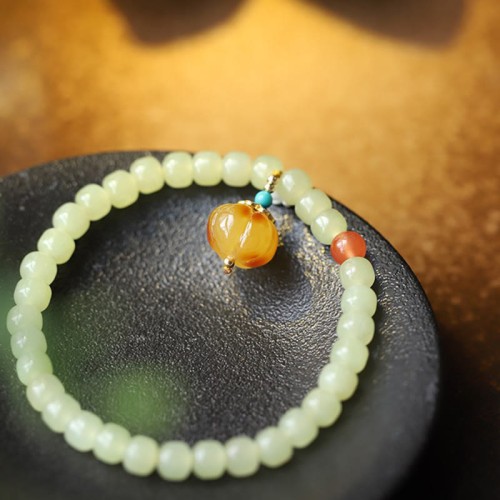 Hetian Jade Pumpkin Amber Red Agate Prosperity Bracelet Hetian Jade Pumpkin Amber Red Agate Prosperity Bracelet