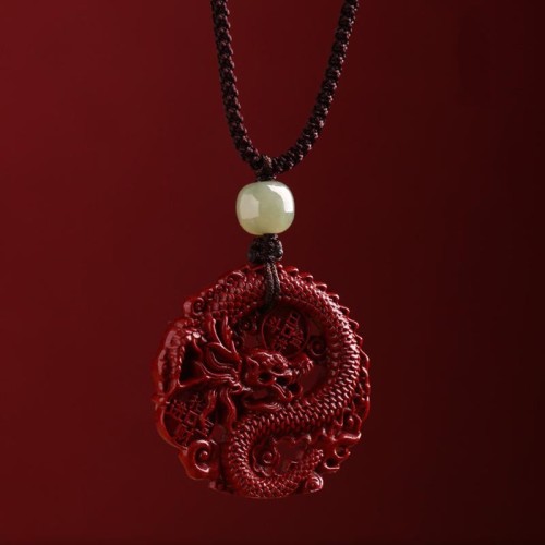 Dragon Cinnabar Hetian Jade Wealth Necklace Dragon Cinnabar Hetian Jade Wealth Necklace