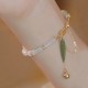 14K Gold Plated Hetian Jade Bamboo Leaf Luck Bracelet 14K Gold Plated Hetian Jade Bamboo Leaf Luck Bracelet