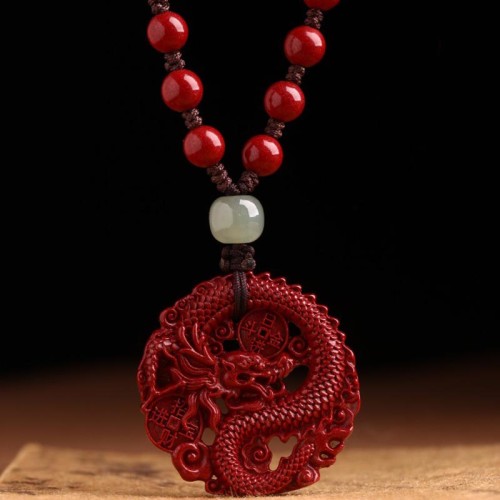 Dragon Cinnabar Hetian Jade Wealth Necklace Dragon Cinnabar Hetian Jade Wealth Necklace