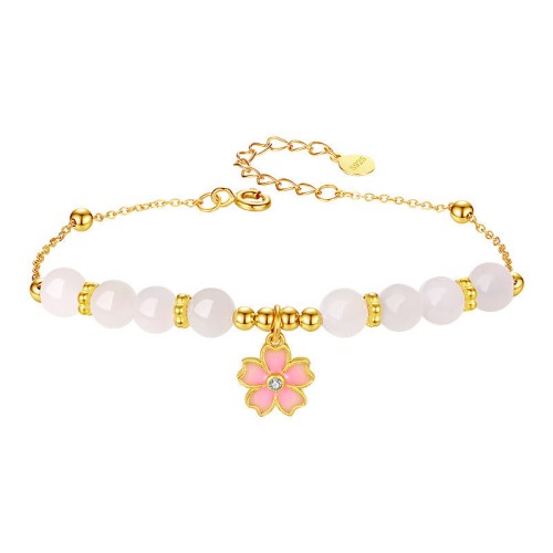 925 Sterling Silver Hetian White Jade Cherry Blossom Protection Bracelet 925 Sterling Silver Hetian White Jade Cherry Blossom Protection Bracelet