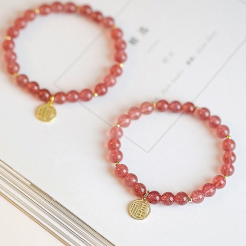 14K Gold Plated Strawberry Quartz Fu Charm Bracelet 14K Gold Plated Strawberry Quartz Fu Charm Bracelet