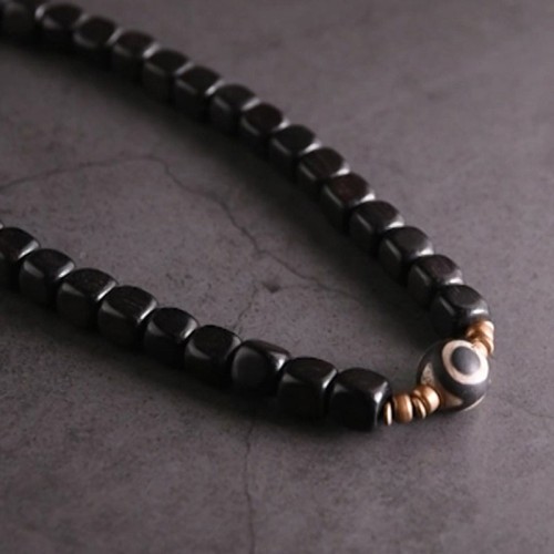 Ebony Wood Dzi Bead Copper Peace Couple Bracelet Ebony Wood Dzi Bead Copper Peace Couple Bracelet