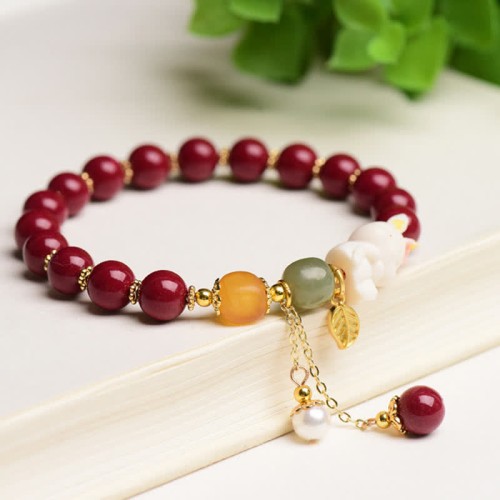 Year of the Rabbit Cinnabar Hetian Jade Bunny Bracelet Year of the Rabbit Cinnabar Hetian Jade Bunny Bracelet