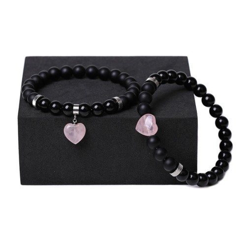 Black Onyx Crystal Stone Love Heart Protection Couple Bracelet Black Onyx Crystal Stone Love Heart Protection Couple Bracelet