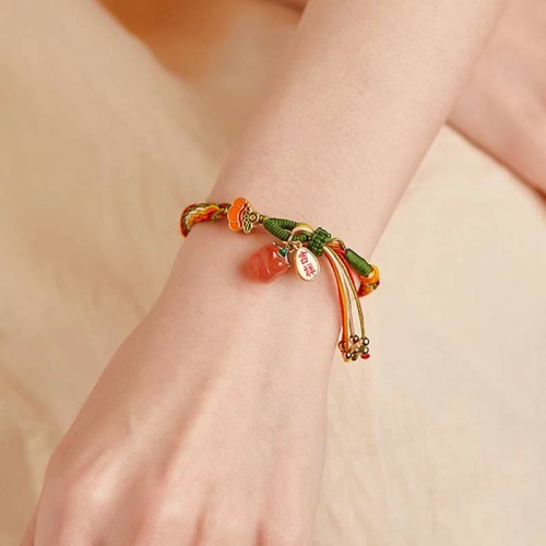Persimmon Red Agate Strength Reincarnation Knot Bracelet