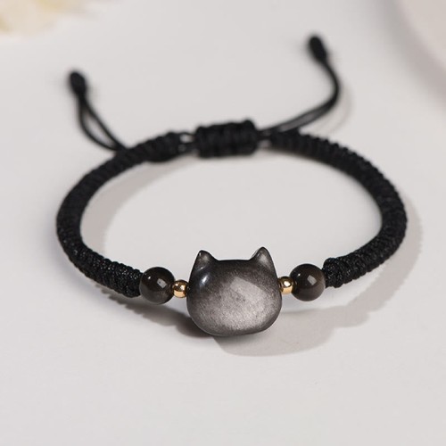 Silver Sheen Obsidian Strawberry Quartz Cat Bracelet Silver Sheen Obsidian Strawberry Quartz Cat Bracelet