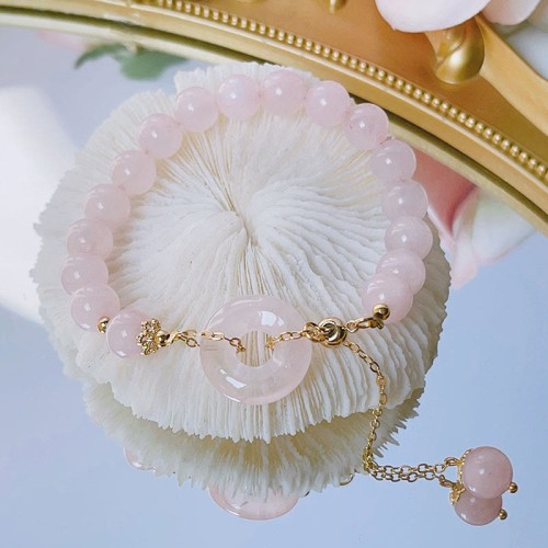 Natural Pink Crystal Peace Buckle Love Bracelet