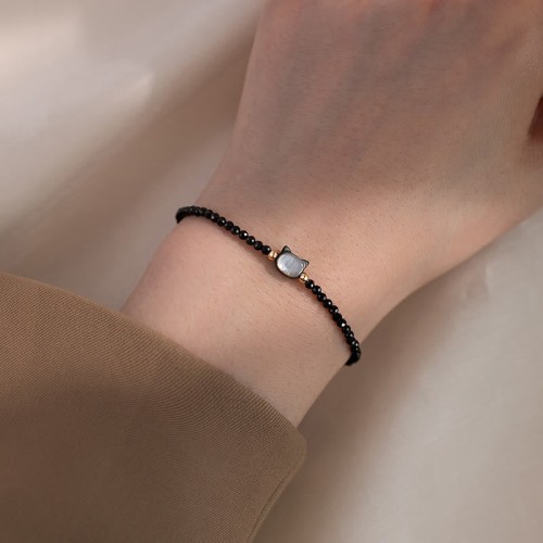 Gold Plated Black Spinel Cat Healing Bracelet