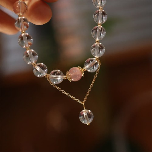 Silver Sheen Obsidian Pink Crystal Yin Yang Couple Bracelet Silver Sheen Obsidian Pink Crystal Yin Yang Couple Bracelet
