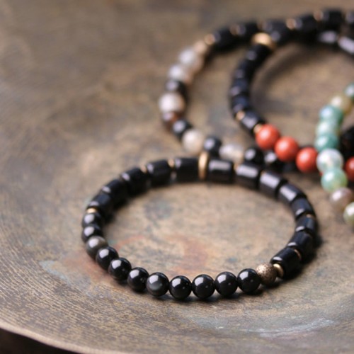 Ebony Wood Red Jasper Moss Agate Peace Bracelet Ebony Wood Red Jasper Moss Agate Peace Bracelet