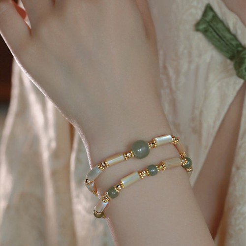 14K Gold Plated Hetian Jade Bamboo Bracelet 14K Gold Plated Hetian Jade Bamboo Bracelet