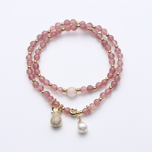 Strawberry Quartz Money Bag Charm Bracelet