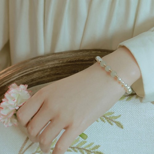 14K Gold Plated Pearl Hetian Cyan Jade Sincerity Bead Bracelet 14K Gold Plated Pearl Hetian Cyan Jade Sincerity Bead Bracelet