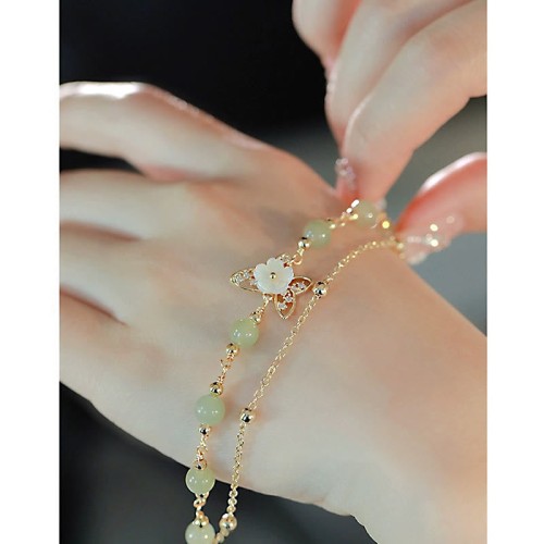 Gold Plated Jade Butterfly Flower Luck Bracelet Gold Plated Jade Butterfly Flower Luck Bracelet