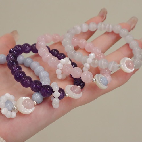 925 Silver Amethyst Aquamarine Cat's Eye Healing Bracelet