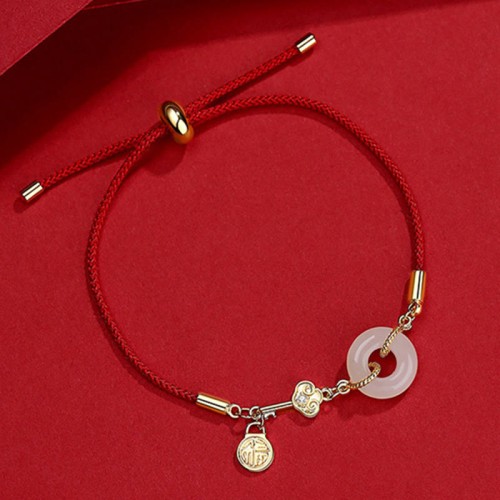 18K Gold Hetian Jade Luck Red Rope Bracelet 18K Gold Hetian Jade Luck Red Rope Bracelet