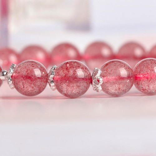 925 Silver Strawberry Quartz Four Leaf Clover Bracelet