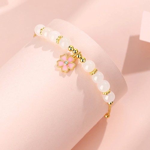 925 Sterling Silver Hetian White Jade Cherry Blossom Protection Bracelet 925 Sterling Silver Hetian White Jade Cherry Blossom Protection Bracelet