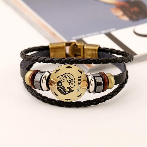 12 Constellations Hematite Leather Bracelet 12 Constellations Hematite Leather Bracelet