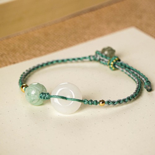 White Jade Peace Buckle Pumpkin Bead Luck Bracelet White Jade Peace Buckle Pumpkin Bead Luck Bracelet