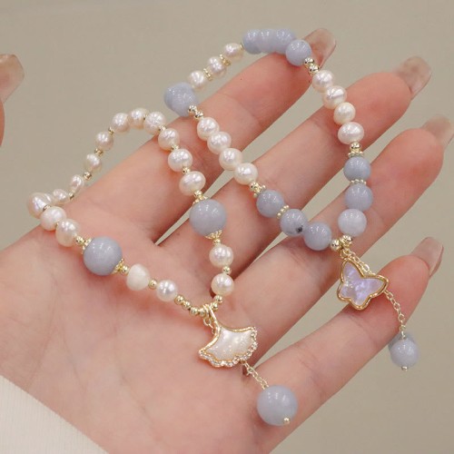 Aquamarine Pearl Ginkgo Leaf Butterfly Charm Bracelet Aquamarine Pearl Ginkgo Leaf Butterfly Charm Bracelet
