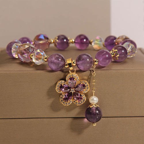 Amethyst Pearl Flower Charm Transformation Bracelet Amethyst Pearl Flower Charm Transformation Bracelet