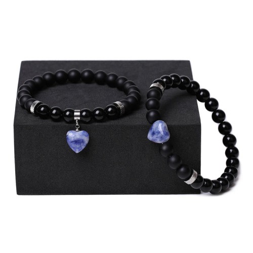 Black Onyx Crystal Stone Love Heart Protection Couple Bracelet Black Onyx Crystal Stone Love Heart Protection Couple Bracelet
