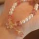 Pearl Strawberry Quartz Honey Bee Charm Healing Bracelet