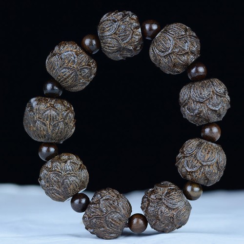 Ebony Wood Arhats Lotus Dragon Balance Bracelet