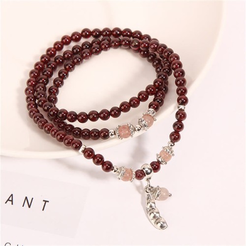Garnet Strawberry Quartz Green Beans PiXiu Bracelet