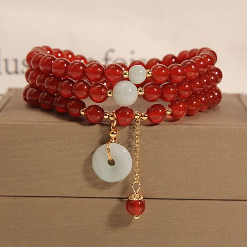 Red Agate Jade Peace Buckle Triple Wrap Bracelet Red Agate Jade Peace Buckle Triple Wrap Bracelet