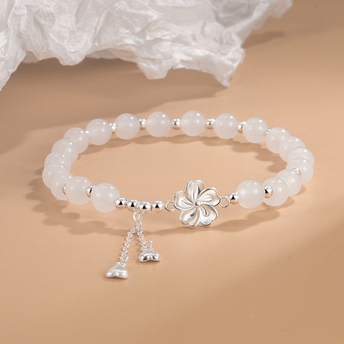 White Jade Peach Blossom Flower Luck Bracelet White Jade Peach Blossom Flower Luck Bracelet