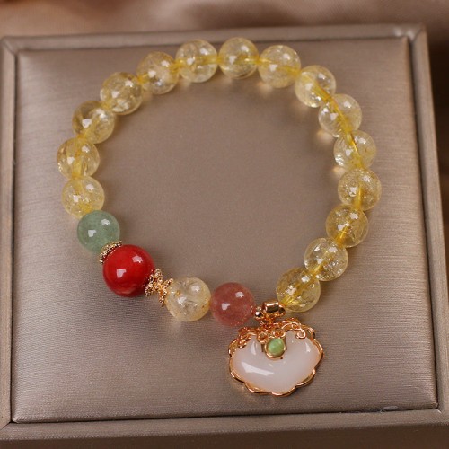 Citrine White Jade Strawberry Quartz Charm Bracelet
