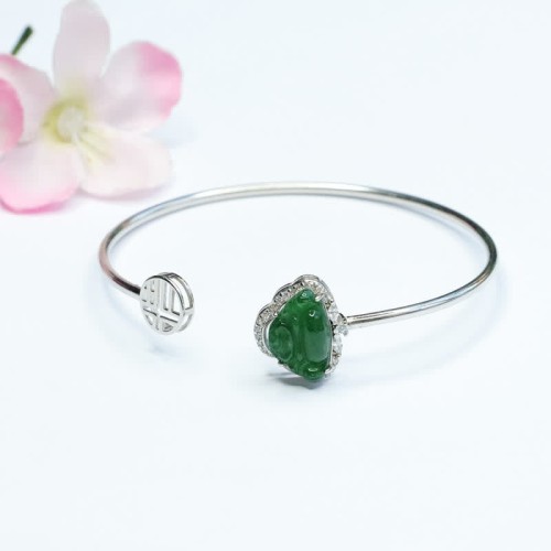 925 Sterling Silver Laughing Buddha Jade Luck Bangle 925 Sterling Silver Laughing Buddha Jade Luck Bangle