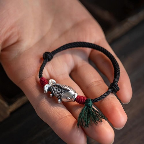 Sterling Silver Luck Koi Fish Braided Bracelet Sterling Silver Luck Koi Fish Braided Bracelet