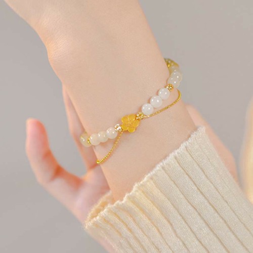 Hetian Jade Peach Blossom Luck Chain Bracelet
