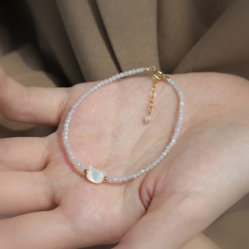 Gold Plated Black Spinel Cat Healing Bracelet