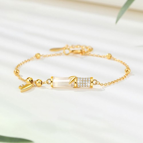 925 Silver White Jade Bamboo Leaf Zircon Bracelet 925 Silver White Jade Bamboo Leaf Zircon Bracelet