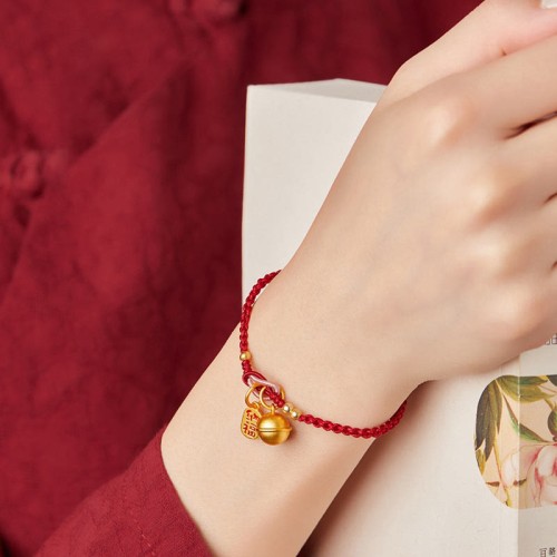 Handmade Fu Character Luck Happiness Bell Bracelet Handmade Fu Character Luck Happiness Bell Bracelet