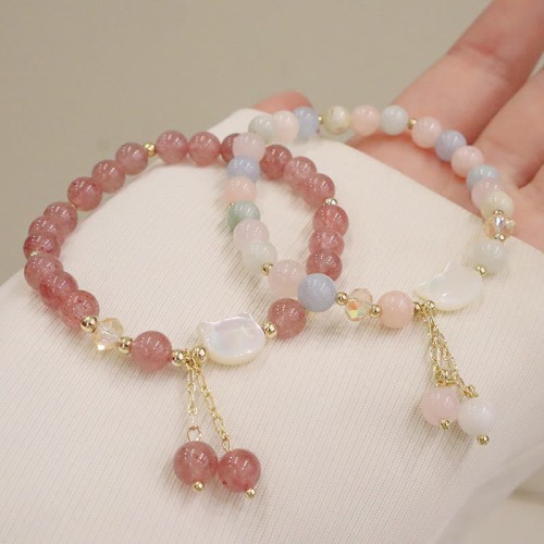 Strawberry Quartz Morganite Cat Love Bracelet