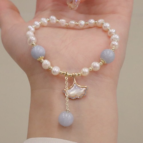 Aquamarine Pearl Ginkgo Leaf Butterfly Charm Bracelet Aquamarine Pearl Ginkgo Leaf Butterfly Charm Bracelet