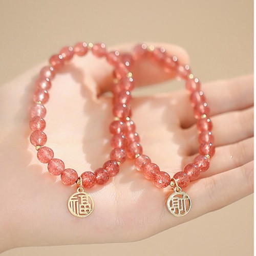 14K Gold Plated Strawberry Quartz Fu Charm Bracelet 14K Gold Plated Strawberry Quartz Fu Charm Bracelet
