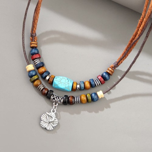 Turquoise Small Flower Protection Double Layer Necklace Turquoise Small Flower Protection Double Layer Necklace