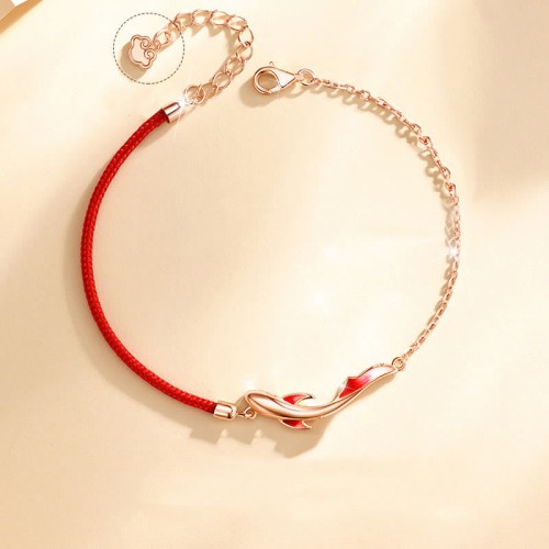 925 Silver Koi Fish Lotus Star Red String Bracelet 925 Silver Koi Fish Lotus Star Red String Bracelet